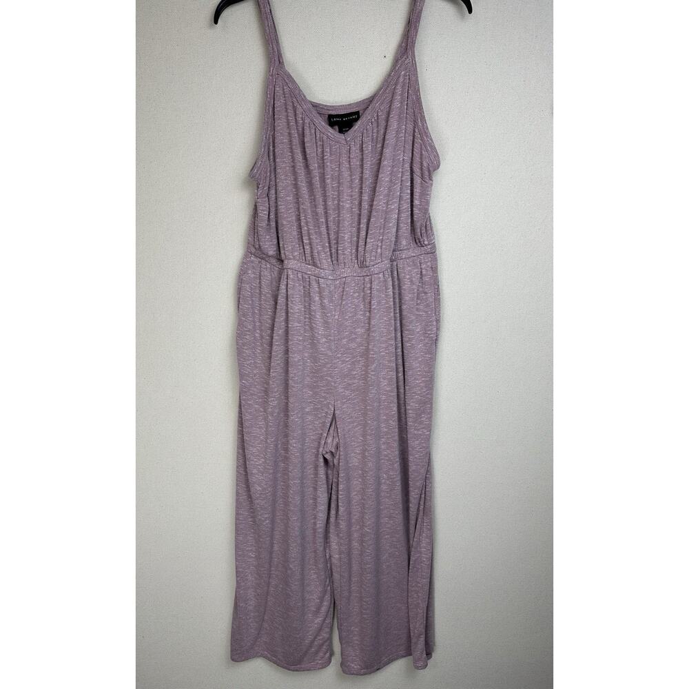 Lane Bryant 14/16P Spaghetti Strap Lavender Jumpsuit‎ Wide Legs Pockets Stretch